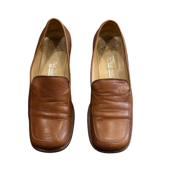 JP Basic Italy Brown Leather Loafers Womens Size 37 Minimalist Chic - Picture 1 of 6